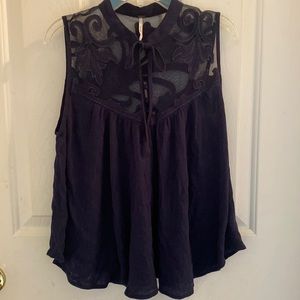 Free People Navy Filigree Blouse
